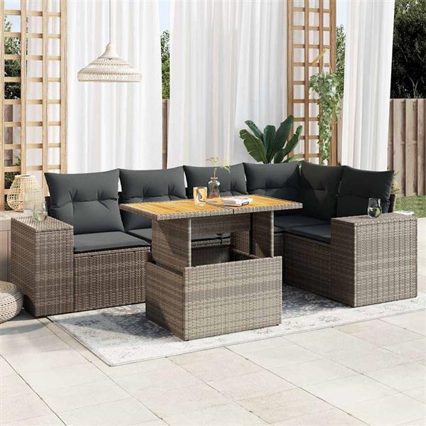 Grote foto vidaxl 6 delige loungeset met kussens poly rattan grijs tuin en terras tuinmeubelen