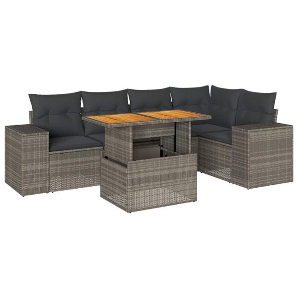 Grote foto vidaxl 6 delige loungeset met kussens poly rattan grijs tuin en terras tuinmeubelen