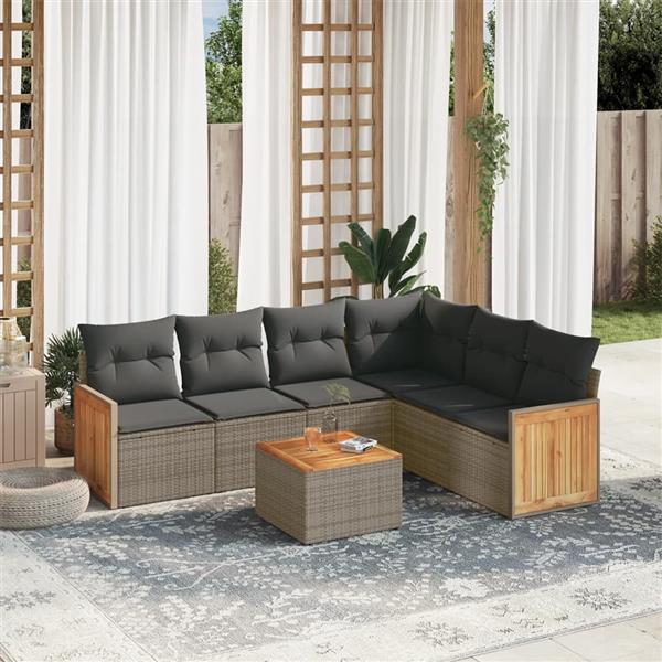 Grote foto vidaxl 7 delige loungeset met kussens poly rattan grijs tuin en terras tuinmeubelen