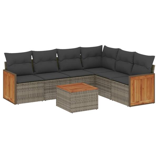 Grote foto vidaxl 7 delige loungeset met kussens poly rattan grijs tuin en terras tuinmeubelen
