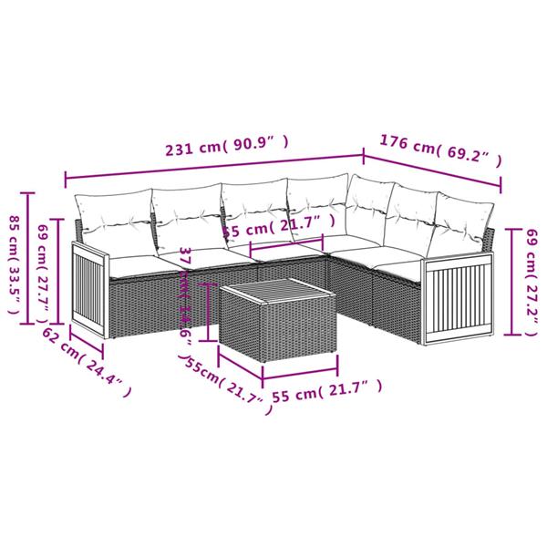 Grote foto vidaxl 7 delige loungeset met kussens poly rattan grijs tuin en terras tuinmeubelen