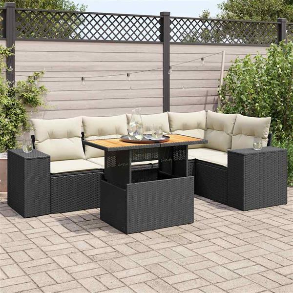 Grote foto vidaxl 6 delige loungeset met kussens poly rattan zwart tuin en terras tuinmeubelen