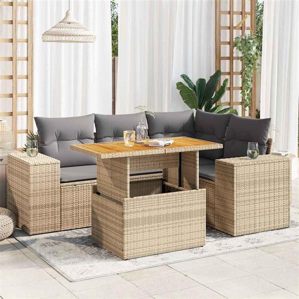 Grote foto vidaxl 5 delige loungeset met kussens poly rattan beige tuin en terras tuinmeubelen