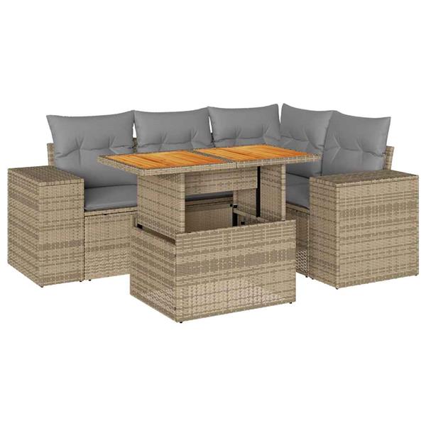 Grote foto vidaxl 5 delige loungeset met kussens poly rattan beige tuin en terras tuinmeubelen