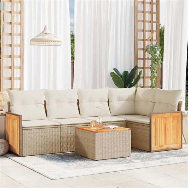 Grote foto vidaxl 6 delige loungeset met kussens poly rattan beige tuin en terras tuinmeubelen