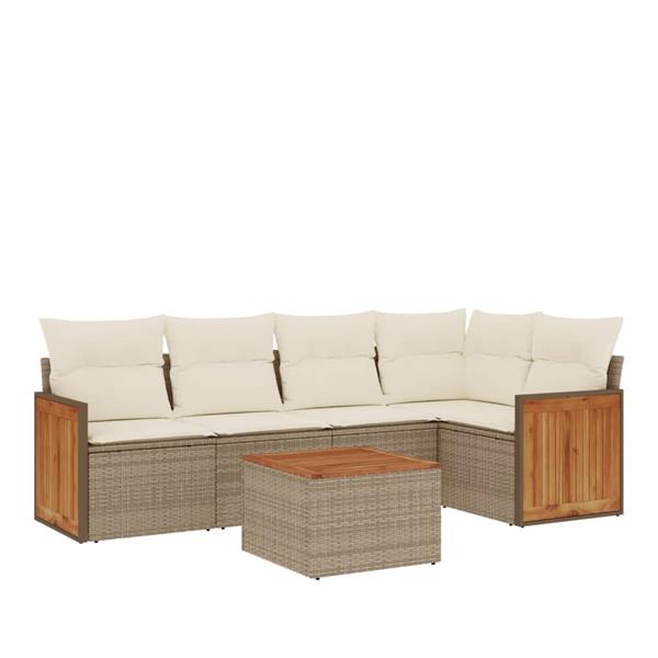 Grote foto vidaxl 6 delige loungeset met kussens poly rattan beige tuin en terras tuinmeubelen