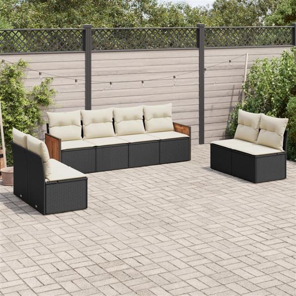 Grote foto vidaxl 8 delige loungeset met kussens poly rattan zwart tuin en terras tuinmeubelen