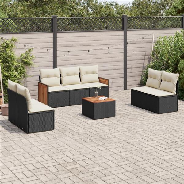 Grote foto vidaxl 8 delige loungeset met kussens poly rattan zwart tuin en terras tuinmeubelen