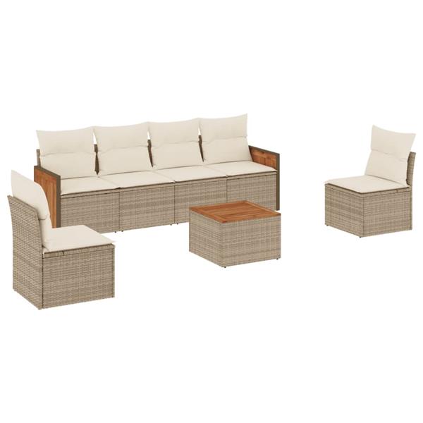 Grote foto vidaxl 7 delige loungeset met kussens poly rattan beige tuin en terras tuinmeubelen