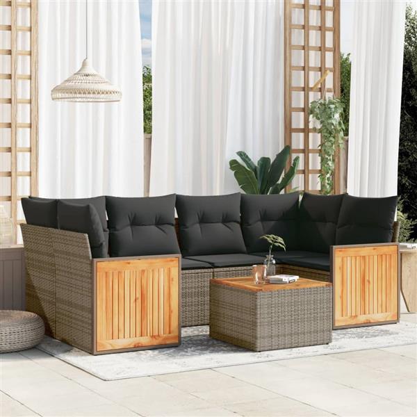 Grote foto vidaxl 7 delige loungeset met kussens poly rattan grijs tuin en terras tuinmeubelen