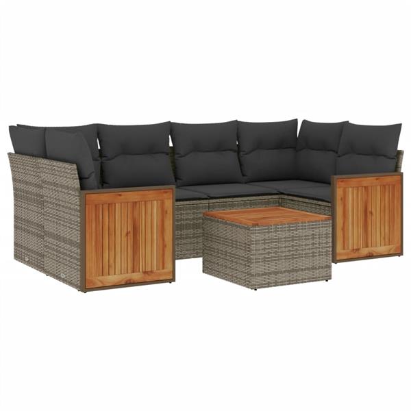 Grote foto vidaxl 7 delige loungeset met kussens poly rattan grijs tuin en terras tuinmeubelen