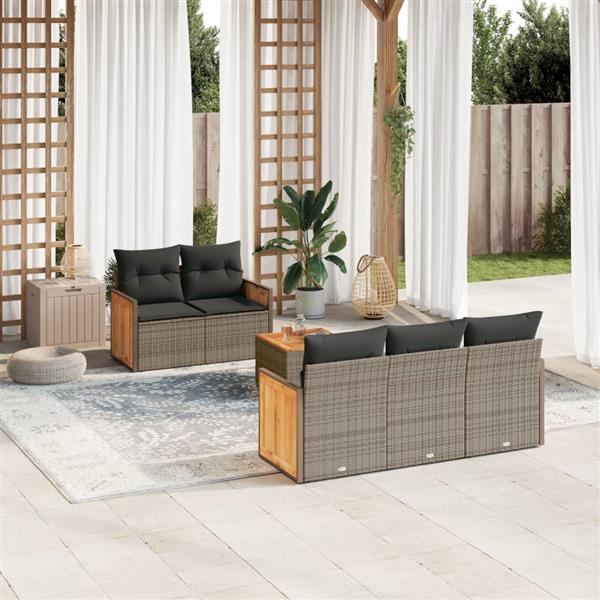 Grote foto vidaxl 6 delige loungeset met kussens poly rattan grijs tuin en terras tuinmeubelen