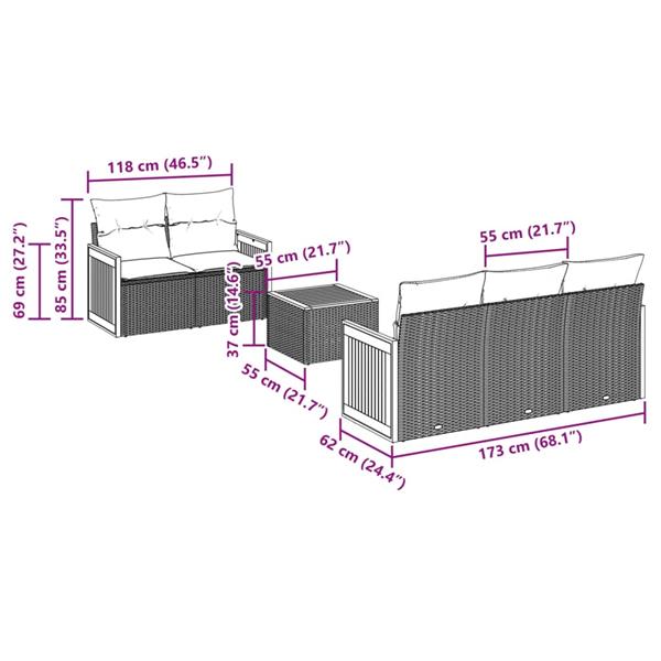 Grote foto vidaxl 6 delige loungeset met kussens poly rattan grijs tuin en terras tuinmeubelen