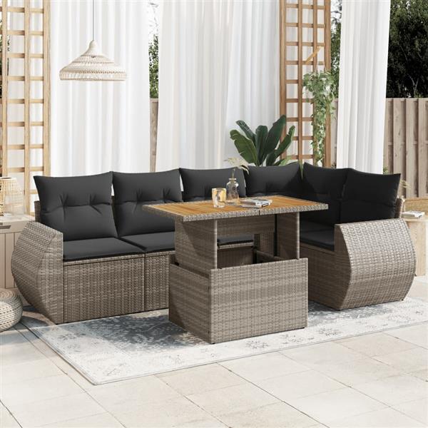 Grote foto vidaxl 6 delige loungeset met kussens poly rattan grijs tuin en terras tuinmeubelen