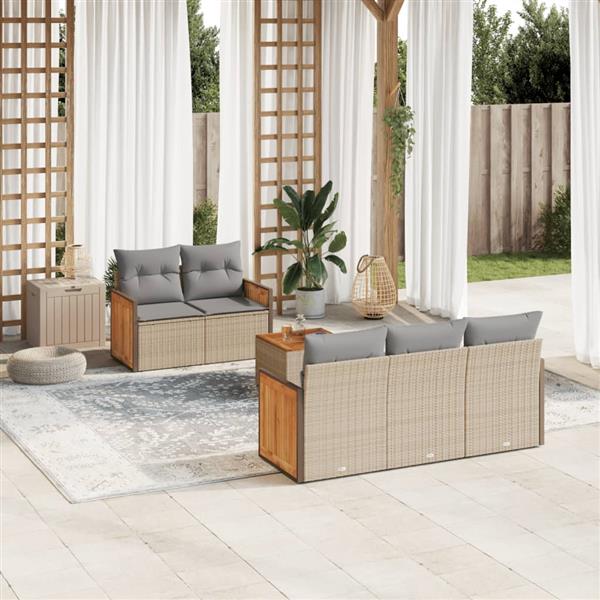 Grote foto vidaxl 6 delige loungeset met kussens poly rattan beige tuin en terras tuinmeubelen
