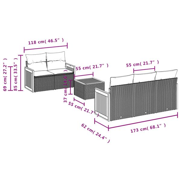 Grote foto vidaxl 6 delige loungeset met kussens poly rattan beige tuin en terras tuinmeubelen