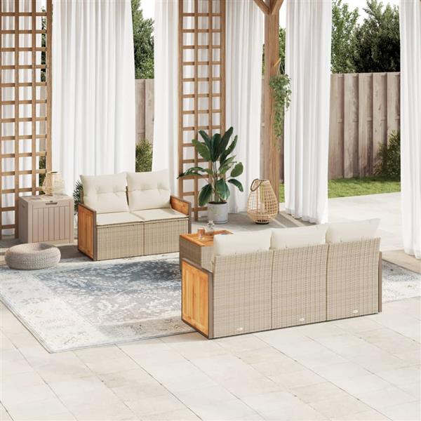 Grote foto vidaxl 6 delige loungeset met kussens poly rattan beige tuin en terras tuinmeubelen