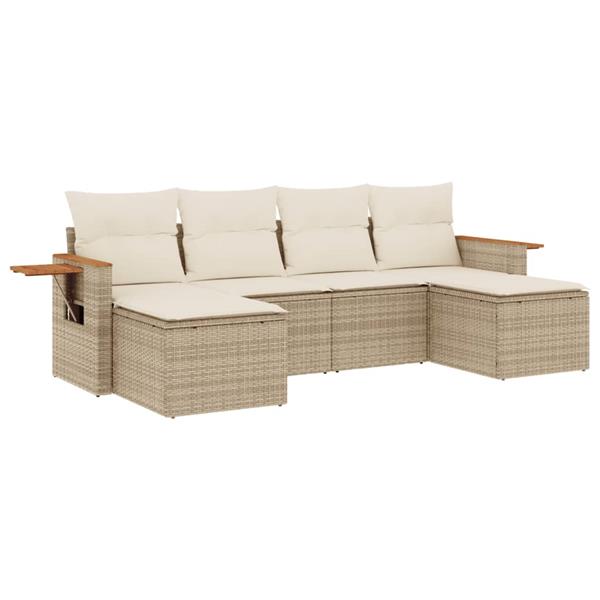 Grote foto vidaxl 6 delige loungeset met kussens poly rattan beige tuin en terras tuinmeubelen