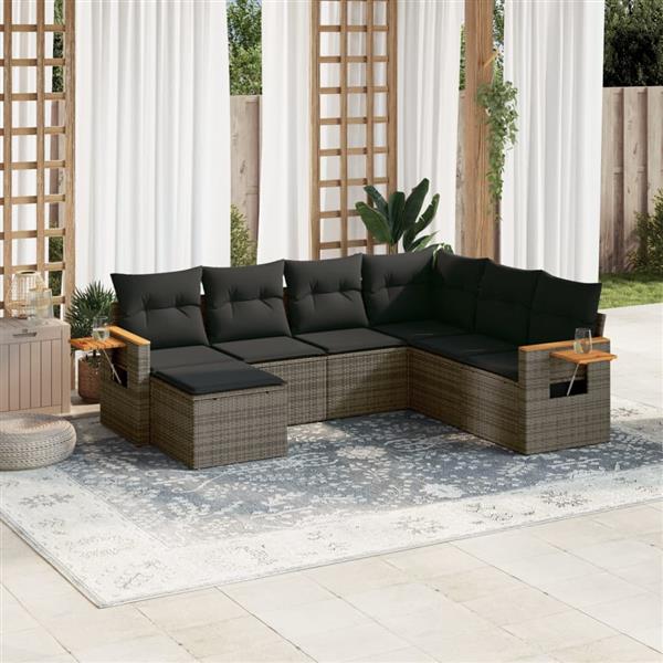 Grote foto vidaxl 7 delige loungeset met kussens poly rattan grijs tuin en terras tuinmeubelen