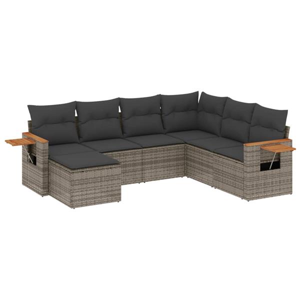 Grote foto vidaxl 7 delige loungeset met kussens poly rattan grijs tuin en terras tuinmeubelen