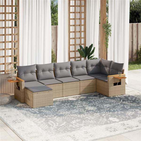 Grote foto vidaxl 7 delige loungeset met kussens poly rattan beige tuin en terras tuinmeubelen