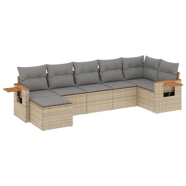 Grote foto vidaxl 7 delige loungeset met kussens poly rattan beige tuin en terras tuinmeubelen