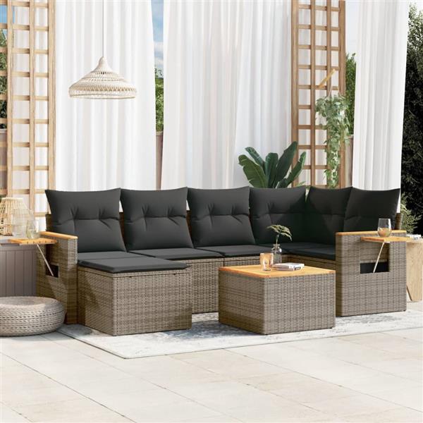 Grote foto vidaxl 7 delige loungeset met kussens poly rattan grijs tuin en terras tuinmeubelen