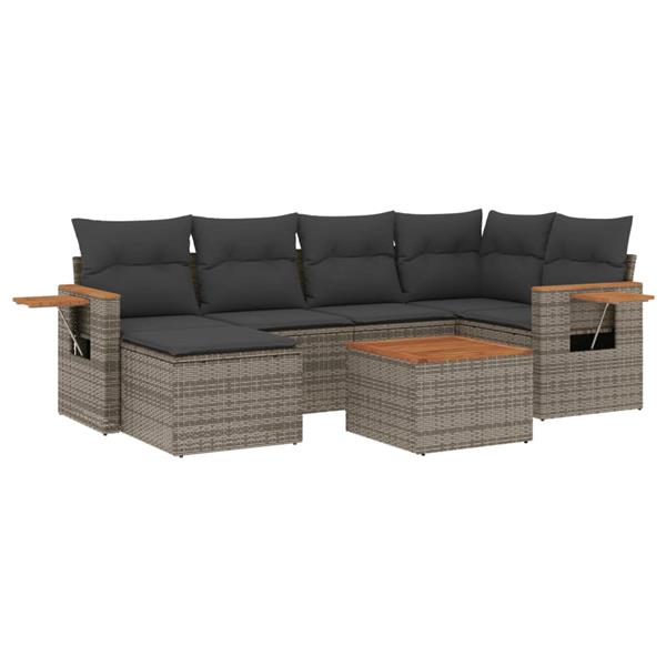 Grote foto vidaxl 7 delige loungeset met kussens poly rattan grijs tuin en terras tuinmeubelen