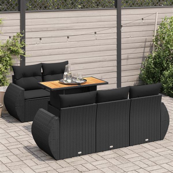 Grote foto vidaxl 6 delige loungeset met kussens poly rattan zwart tuin en terras tuinmeubelen