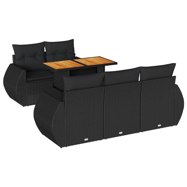 Grote foto vidaxl 6 delige loungeset met kussens poly rattan zwart tuin en terras tuinmeubelen