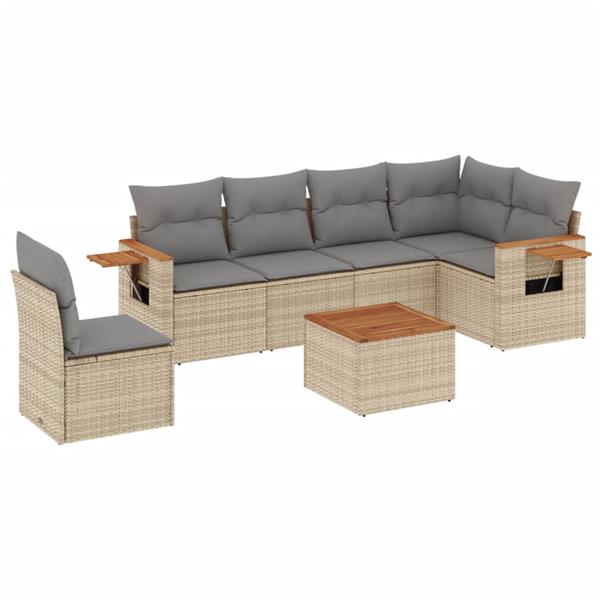 Grote foto vidaxl 7 delige loungeset met kussens poly rattan beige tuin en terras tuinmeubelen