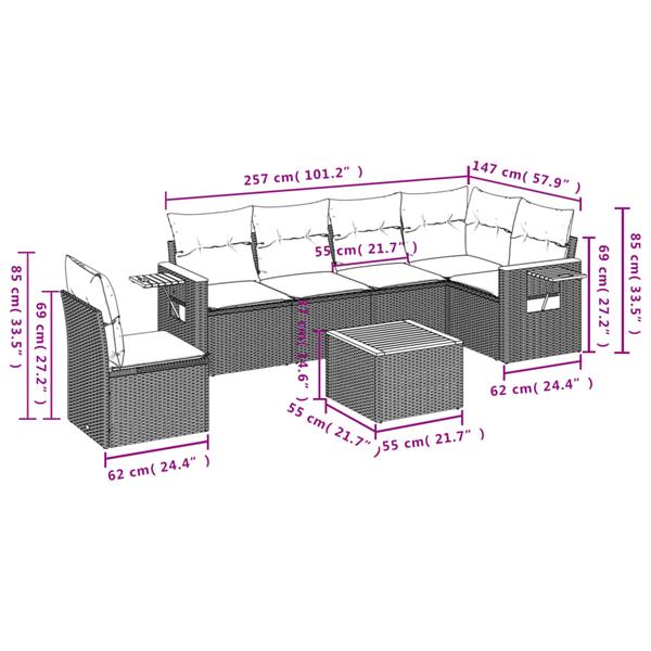 Grote foto vidaxl 7 delige loungeset met kussens poly rattan beige tuin en terras tuinmeubelen