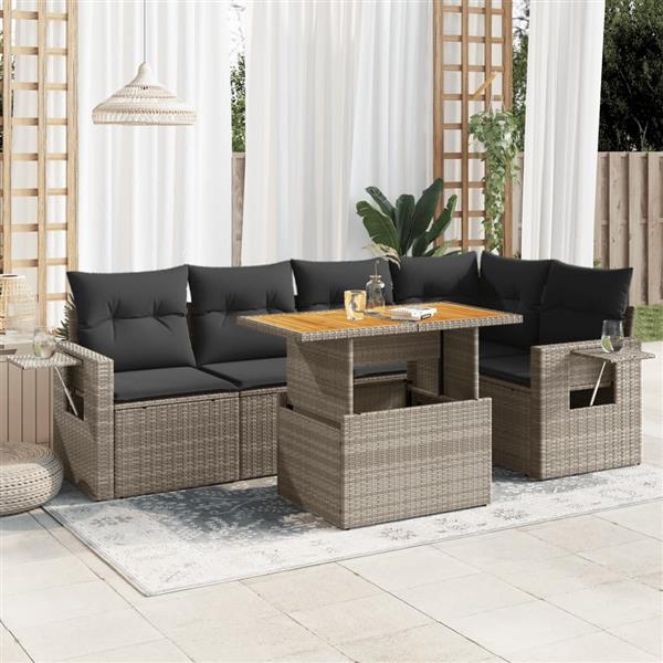 Grote foto vidaxl 6 delige loungeset met kussens poly rattan grijs tuin en terras tuinmeubelen