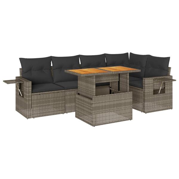 Grote foto vidaxl 6 delige loungeset met kussens poly rattan grijs tuin en terras tuinmeubelen
