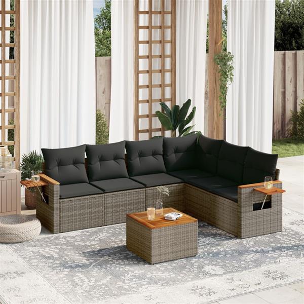 Grote foto vidaxl 7 delige loungeset met kussens poly rattan grijs tuin en terras tuinmeubelen