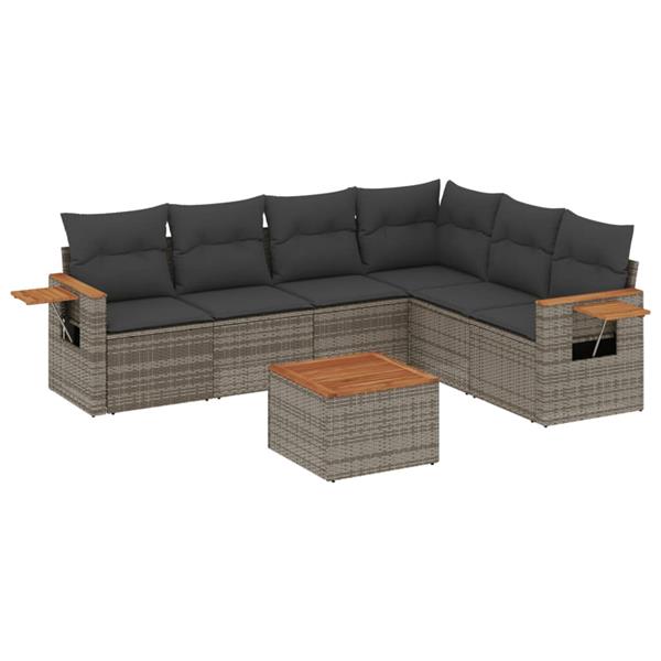 Grote foto vidaxl 7 delige loungeset met kussens poly rattan grijs tuin en terras tuinmeubelen