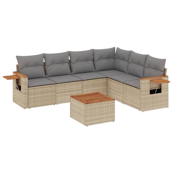 Grote foto vidaxl 7 delige loungeset met kussens poly rattan beige tuin en terras tuinmeubelen