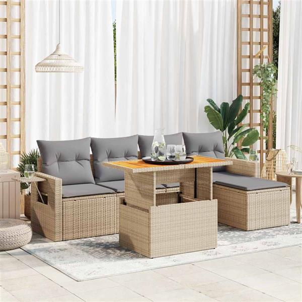Grote foto vidaxl 6 delige loungeset met kussens poly rattan beige tuin en terras tuinmeubelen