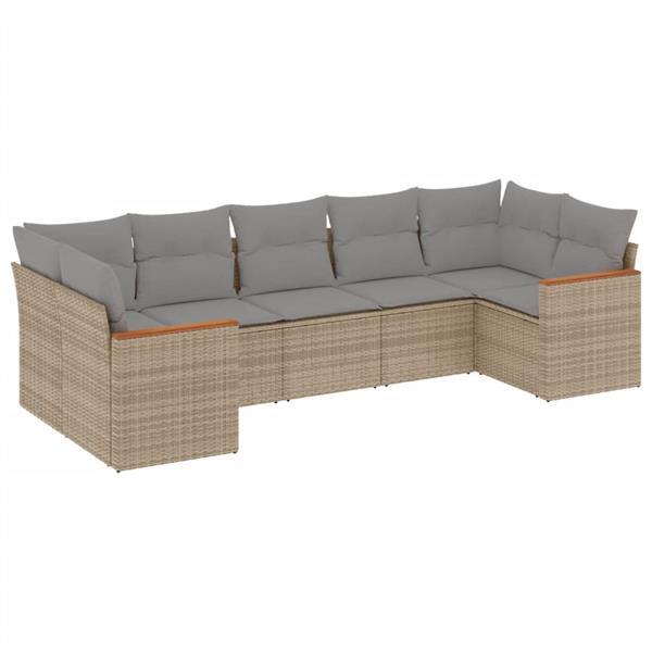 Grote foto vidaxl 7 delige loungeset met kussens poly rattan gemengd beige tuin en terras tuinmeubelen