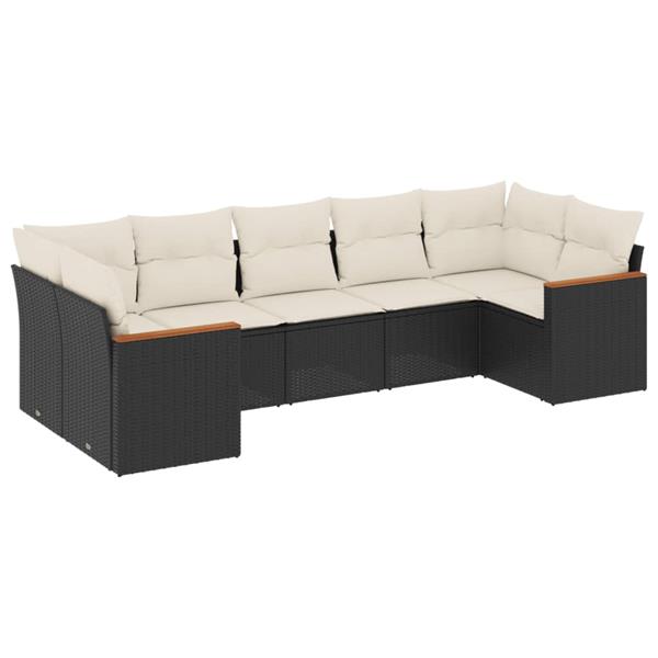 Grote foto vidaxl 7 delige loungeset met kussens poly rattan zwart tuin en terras tuinmeubelen