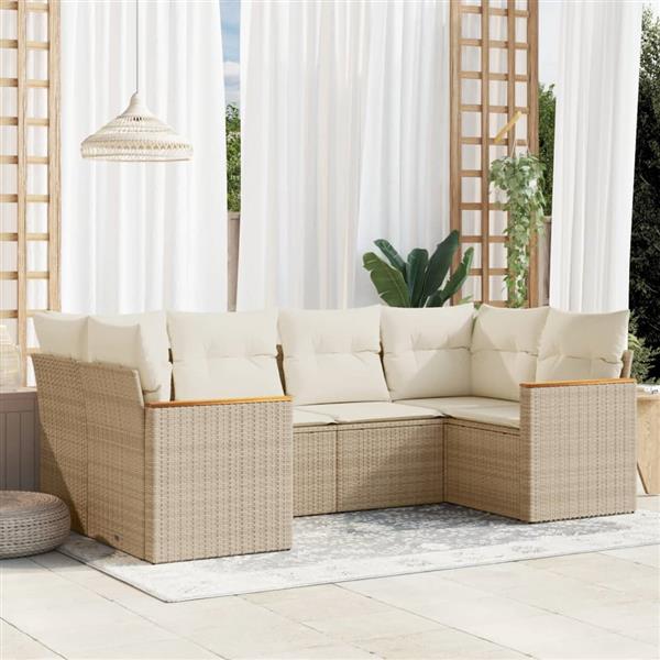 Grote foto vidaxl 6 delige loungeset met kussens poly rattan beige tuin en terras tuinmeubelen