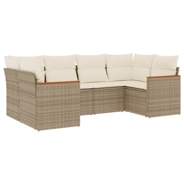 Grote foto vidaxl 6 delige loungeset met kussens poly rattan beige tuin en terras tuinmeubelen