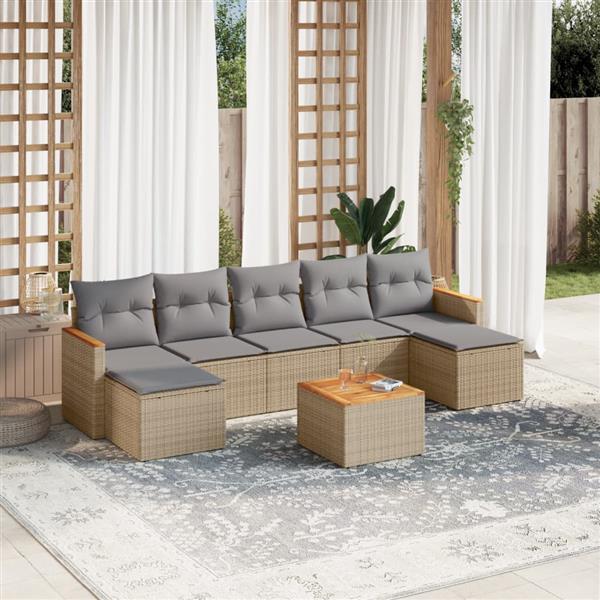 Grote foto vidaxl 8 delige loungeset met kussens poly rattan gemengd beige tuin en terras tuinmeubelen