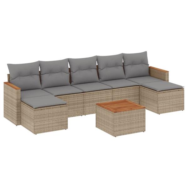 Grote foto vidaxl 8 delige loungeset met kussens poly rattan gemengd beige tuin en terras tuinmeubelen