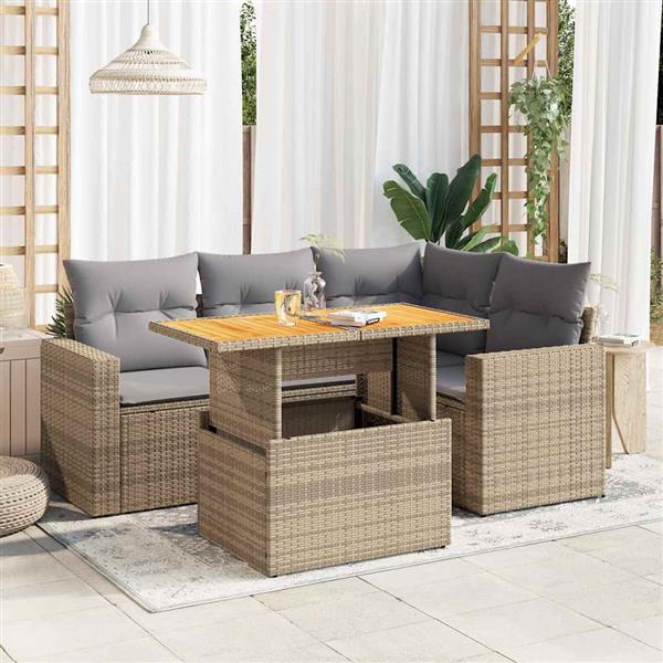 Grote foto vidaxl 5 delige loungeset met kussens poly rattan beige tuin en terras tuinmeubelen