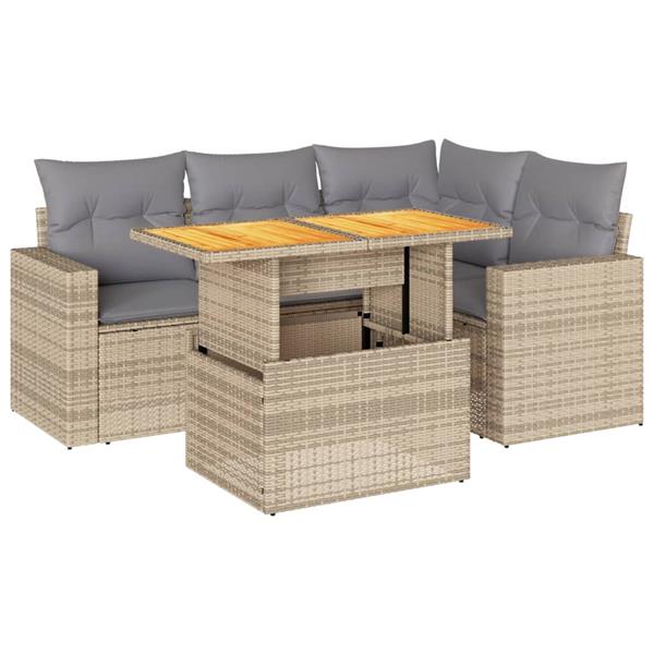 Grote foto vidaxl 5 delige loungeset met kussens poly rattan beige tuin en terras tuinmeubelen