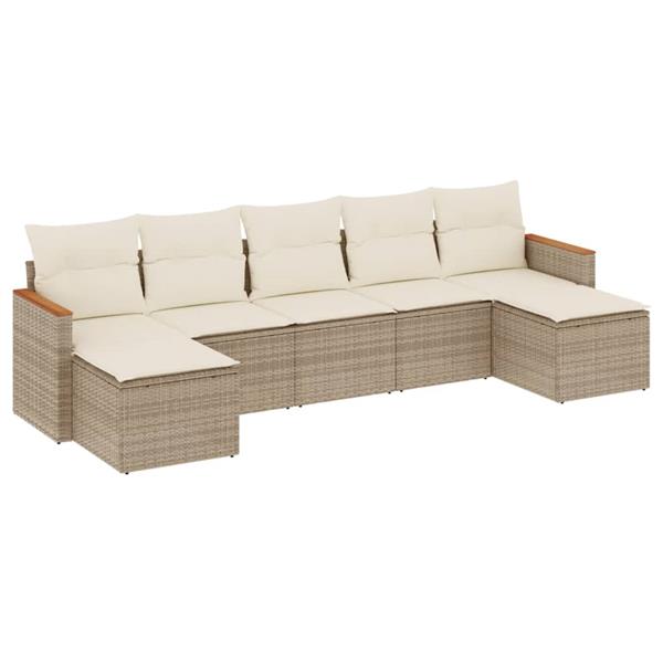 Grote foto vidaxl 7 delige loungeset met kussens poly rattan beige tuin en terras tuinmeubelen