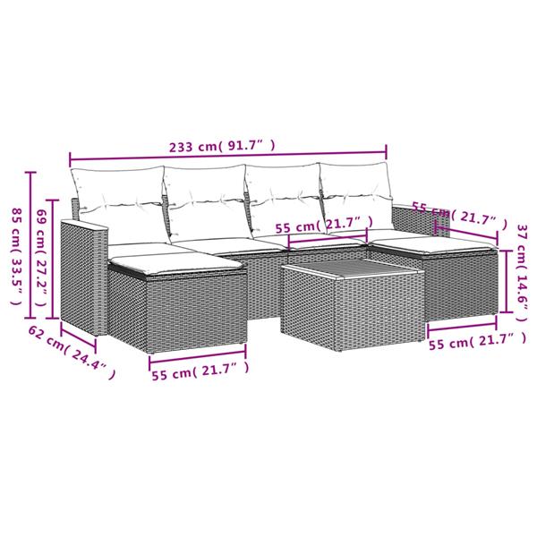 Grote foto vidaxl 7 delige loungeset met kussens poly rattan beige tuin en terras tuinmeubelen