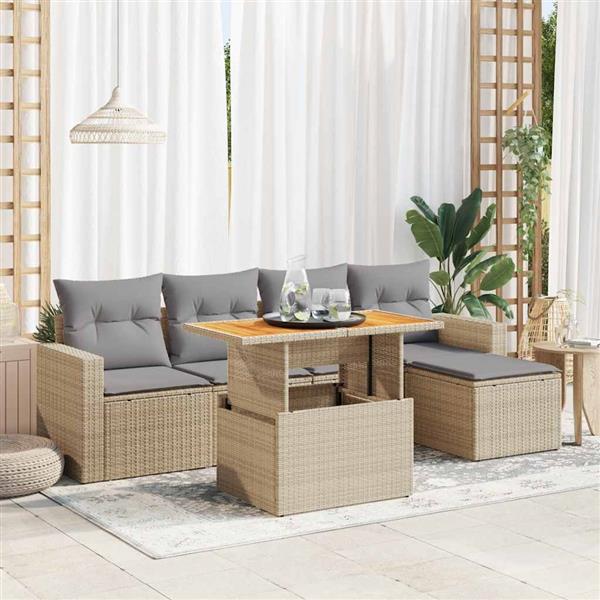 Grote foto vidaxl 6 delige loungeset met kussens poly rattan beige tuin en terras tuinmeubelen