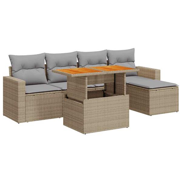 Grote foto vidaxl 6 delige loungeset met kussens poly rattan beige tuin en terras tuinmeubelen